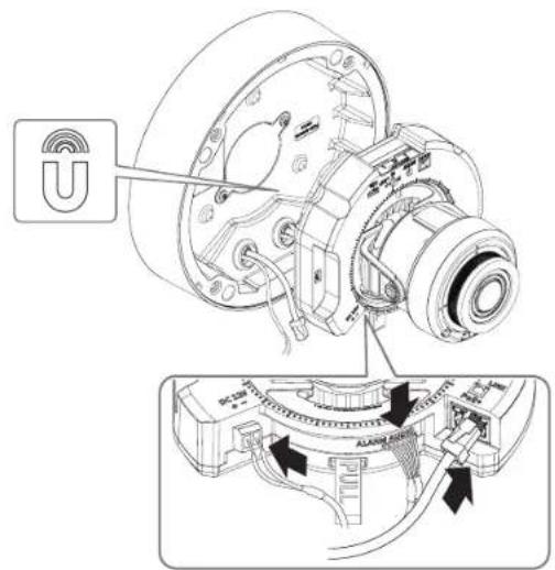 Technical diagram of a mechanical assembly with labeled components and directional arrows indicating motion or movement.