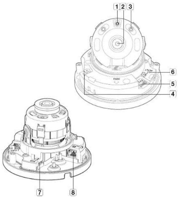 Technical diagram of a mechanical component with numbered parts labeled 1 through 8