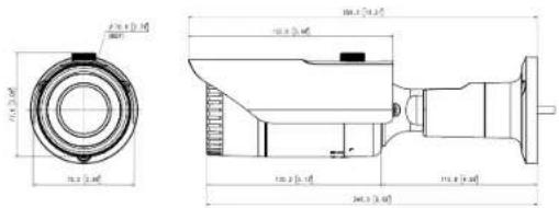 Technical drawing of a mechanical component with dimension annotations and cross-sectional views