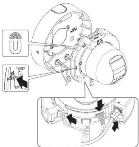Technical diagram of a device with labeled parts and annotations in Chinese, including a U-shaped component and directional arrows indicating movement or assembly.