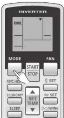 INVERTER COOL MODE START STOP FAN 10°C HED ECONOMY SLEEP SET SET SET TEMP. SWING