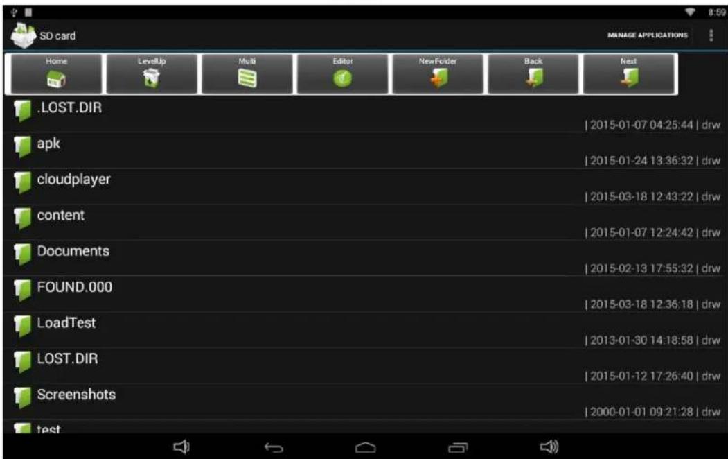 SD card MANAGE APPLICATIONS Home LevelUp Multi Editor NewFolder Back Next .LOST.DIR 2015-01-07 04:25:44 | drw apk 2015-01-24 13:36:32 | drw cloudplayer 2015-03-18 12:43:22 | drw content 2015-01-07 12:24:42 | drw Documents 2015-02-13 17:55:32 | drw FOUND.000 2015-03-18 12:36:18 | drw LoadTest 2013-01-30 14:18:58 | drw LOST.DIR 2015-01-12 17:26:40 | drw Screenshots 2000-01-01 09:21:28 | drw test