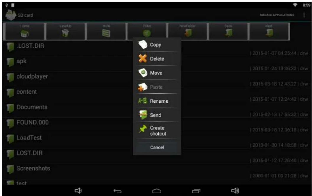 SD card MANAGE APPLICATIONS Home LewfUp Multi Editor NewFolder Back Next .LOST.DIR apk cloudplayer content Documents FOUND.000 LoadTest LOST.DIR Screenshots test Copy Delete Move Paste Rename Send Create shotcut Cancel 2015-01-07 04:25:44 | drw 2015-01-24 13:36:32 | drw 2015-03-18 12:43:22 | drw 2015-01-07 12:24:42 | drw 2015-02-13 17:55:32 | drw 2015-03-18 12:36:18 | drw 2015-01-30 14:18:58 | drw 2015-01-12 17:26:40 | drw 2000-01-01 09:21:28 | drw