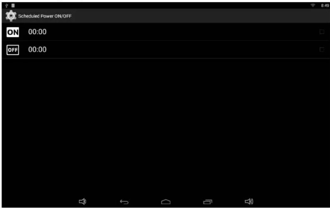 Scheduled Power ON/OFF ON 00:00 OFF 00:00