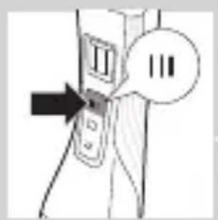 Diagram showing a mobile phone with a double vertical bar and a speech bubble containing '||' (double) inside, pointing to the phone's left button.