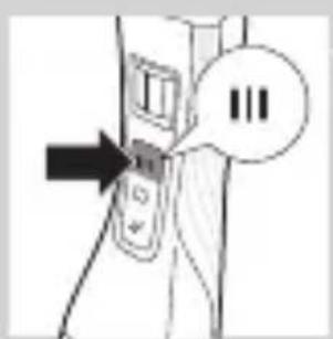 Diagram showing a mobile phone with an arrow pointing to the phone's left side, and a speech bubble containing three vertical bars.