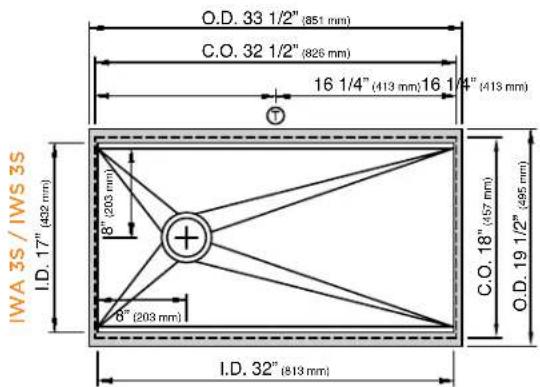 IWA 3S / IWS 3S I.D. 17" (432 mm) 8" (203 mm) 6" (203 mm) O.D. 33 1/2" (851 mm) C.O. 32 1/2" (826 mm) 16 1/4" (413 mm) 16 1/4" (413 mm) T C.O. 18" (457 mm) O.D. 19 1/2" (495 mm) I.D. 32" (813 mm)