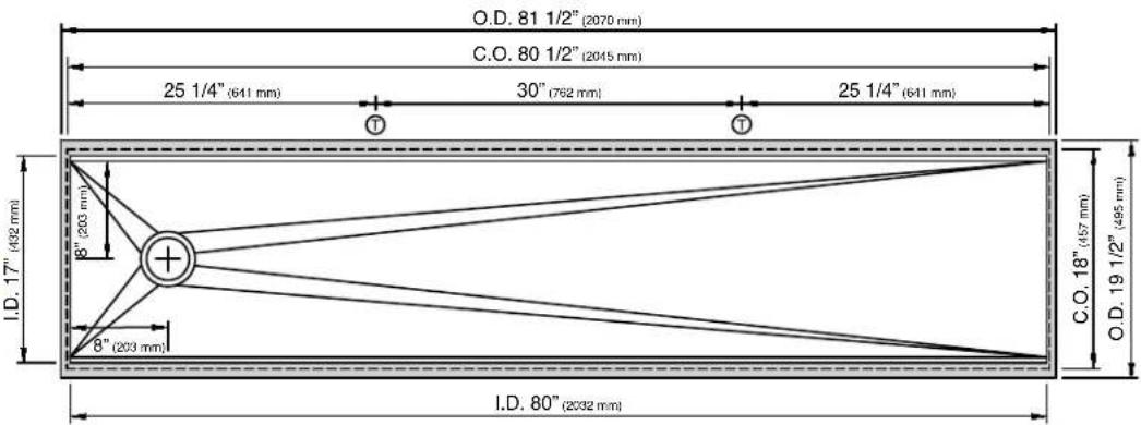 O.D. 81 1/2" (2070 mm) C.O. 80 1/2" (2045 mm) 25 1/4" (641 mm) 30" (762 mm) 25 1/4" (641 mm) I.D. 17" (432 mm) 8" (203 mm) 6" (203 mm) I.D. 80" (2032 mm) C.O. 18" (457 mm) O.D. 19 1/2" (495 mm)