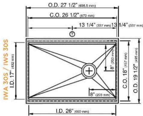 IWA 30S / IWS 30S I.D. 17" (432 mm) O.D. 27 1/2" (698.5 mm) C.O. 26 1/2" (673 mm) 13 1/4" (337 mm) 13 1/4" (337 mm) 8" (203 mm) 8" (203 mm) C.O. 18" (457 mm) O.D. 19 1/2" (495 mm) I.D. 26" (660 mm)
