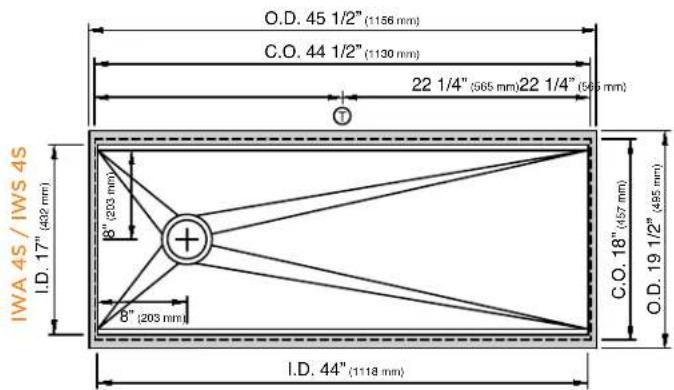 O.D. 45 1/2" (1156 mm) C.O. 44 1/2" (1130 mm) 22 1/4" (565 mm) 22 1/4" (565 mm) I.WA 45 / IWS 45 I.D. 17" (432 mm) 8" (203 mm) B" (203 mm) C.O. 18" (457 mm) O.D. 19 1/2" (495 mm) I.D. 44" (1118 mm)