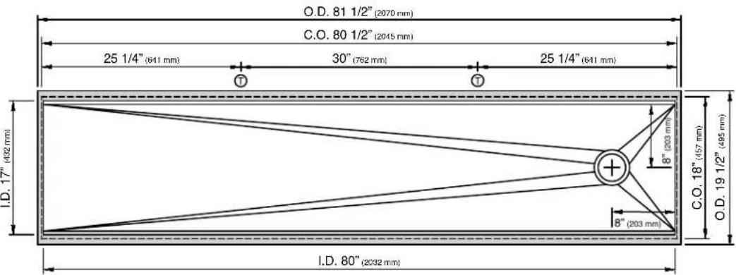 O.D. 81 1/2" (2070 mm) C.O. 80 1/2" (2045 mm) 25 1/4" (641 mm) 30" (762 mm) 25 1/4" (641 mm) I.D. 17" (432 mm) I.D. 80" (2032 mm) 8" (203 mm) 8" (203 mm) C.O. 18" (457 mm) O.D. 19 1/2" (495 mm)