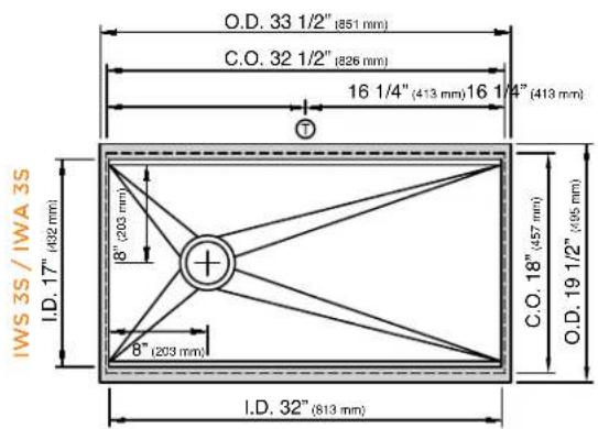 IWS 3S / IWA 3S I.D. 17" (482 mm) 8" (203 mm) + 8" (203 mm) I.D. 32" (813 mm) O.D. 33 1/2" (851 mm) C.O. 32 1/2" (826 mm) 16 1/4" (413 mm) 16 1/4" (413 mm) T C.O. 18" (457 mm) O.D. 19 1/2" (905 mm)