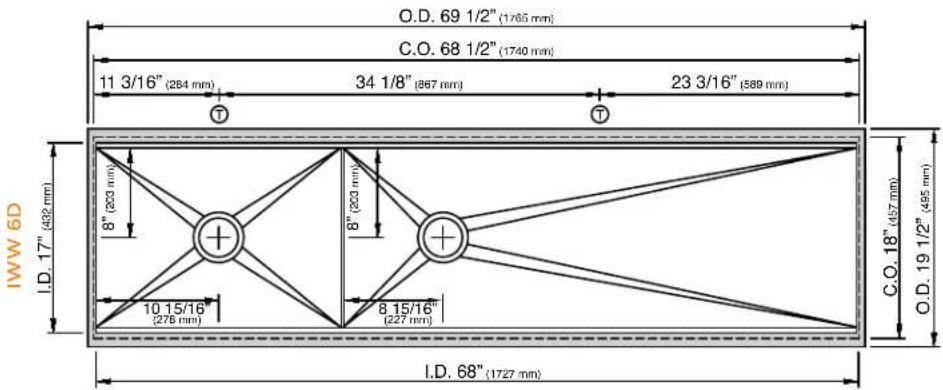 O.D. 69 1/2" (1765 mm) C.O. 68 1/2" (1740 mm) 11 3/16" (284 mm) 34 1/8" (867 mm) 23 3/16" (589 mm) I.W.W 6D I.D. 17" (432 mm) 8" (203 mm) 8" (203 mm) 10 15/16" (276 mm) 8.15/16" (227 mm) I.D. 68" (1727 mm) C.O. 18" (457 mm) O.D. 19 1/2" (485 mm)