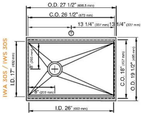 IWA 30S / IWS 30S I.D. 17" (432 mm) 8" (203 mm) + 8" (203 mm) I.D. 26" (660 mm) C.O. 26 1/2" (573 mm) 13 1/4" (337 mm)13 1/4" (337 mm) O.D. 27 1/2" (698.5 mm) C.O. 18" (457 mm) O.D. 19 1/2" (495 mm)
