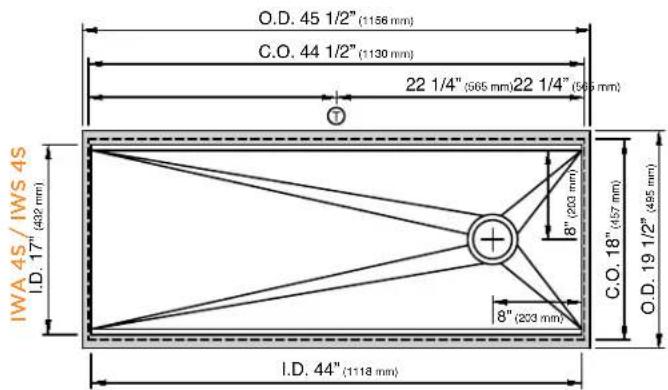 O.D. 45 1/2" (1156 mm) C.O. 44 1/2" (1130 mm) 22 1/4" (565 mm) 22 1/4" (565 mm) IWA 45 / IWS 4S I.D. 17" (432 mm) 8" (203 mm) C.O. 18" (457 mm) 8" (203 mm) I.D. 44" (1118 mm) O.D. 19 1/2" (495 mm)