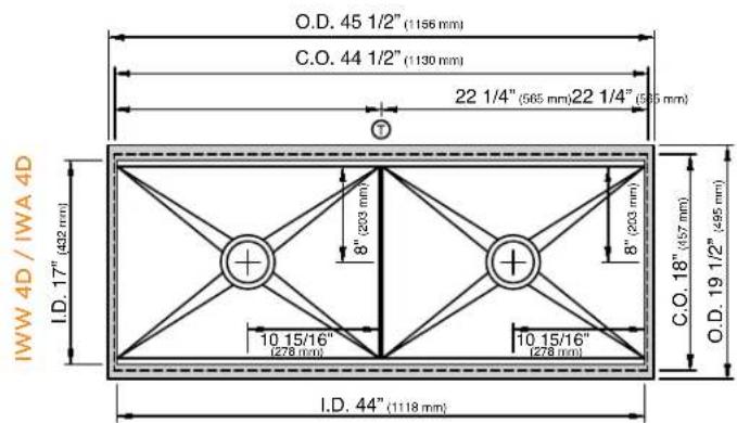 IWW 4D / IWA 4D I.D. 17" (432 mm) O.D. 45 1/2" (1156 mm) C.O. 44 1/2" (1130 mm) 22 1/4" (565 mm)22 1/4" (585 mm) 8" (203 mm) 8" (203 mm) 10 15/16" (278 mm) 10 15/16" (278 mm) C.O. 18" (457 mm) O.D. 19 1/2" (495 mm) I.D. 44" (1118 mm)