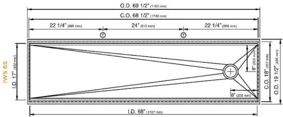 O.D. 69 1/2" (1765 mm) C.O. 68 1/2" (1740 mm) 22 1/4" (565 mm) 24" (610 mm) 22 1/4" (565 mm) I.W.S 6S I.D. 17" (432 mm) I.D. 68" (1727 mm) 8" (203 mm) 8" (203 mm) C.O. 18" (457 mm) O.D. 19 1/2" (495 mm)