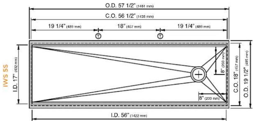 O.D. 57 1/2" (1461 mm) C.O. 56 1/2" (1435 mm) 19 1/4" (489 mm) 18" (457 mm) 19 1/4" (489 mm) I.WS 5S I.D. 17" (432 mm) I.D. 56" (1422 mm) 8" (203 mm) 8" (203 mm) C.O. 18" (457 mm) O.D. 19 1/2" (495 mm)