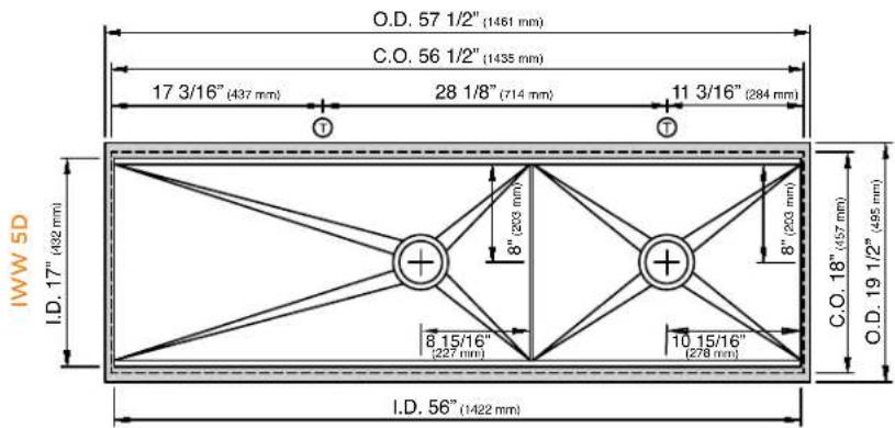 O.D. 57 1/2" (1461 mm) C.O. 56 1/2" (1435 mm) 17 3/16" (437 mm) 28 1/8" (714 mm) 11 3/16" (284 mm) I.D. 17" (432 mm) I.D. 56" (1422 mm) 8" (203 mm) 8" (203 mm) 8 15/16" (227 mm) 10 15/16" (278 mm) C.O. 18" (457 mm) O.D. 19 1/2" (495 mm)