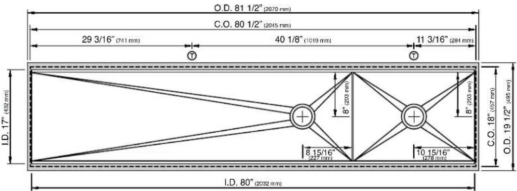 O.D. 81 1/2" (2070 mm) C.O. 80 1/2" (2045 mm) 29 3/16" (741 mm) 40 1/8" (1019 mm) 11 3/16" (284 mm) I.D. 17" (432 mm) 8" (203 mm) 8" (203 mm) 8.15/16" (237 mm) 10.15/16" (278 mm) C.O. 18" (457 mm) O.D. 19 1/2" (495 mm) I.D. 80" (2032 mm)