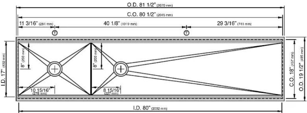 O.D. 81 1/2" (2070 mm) C.O. 80 1/2" (2045 mm) 11 3/16" (284 mm) 40 1/8" (1019 mm) 29 3/16" (741 mm) I.D. 17" (432 mm) 8" (203 mm) 8" (203 mm) 10 15/16" (278 mm) 8.15/16" (237 mm) I.D. 80" (2032 mm) C.O. 18" (457 mm) O.D. 19 1/2" (495 mm)
