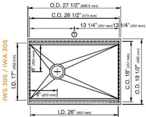 IWS 30S / IWA 30S I.D. 17" (482 mm) 8" (203 mm) 8" (203 mm) I.D. 26" (660 mm) C.O. 18" (457 mm) O.D. 19 1/2" (485 mm) 13 1/4" (337 mm) 13 1/4" (337 mm) O.D. 27 1/2" (698.5 mm) C.O. 26 1/2" (673 mm)