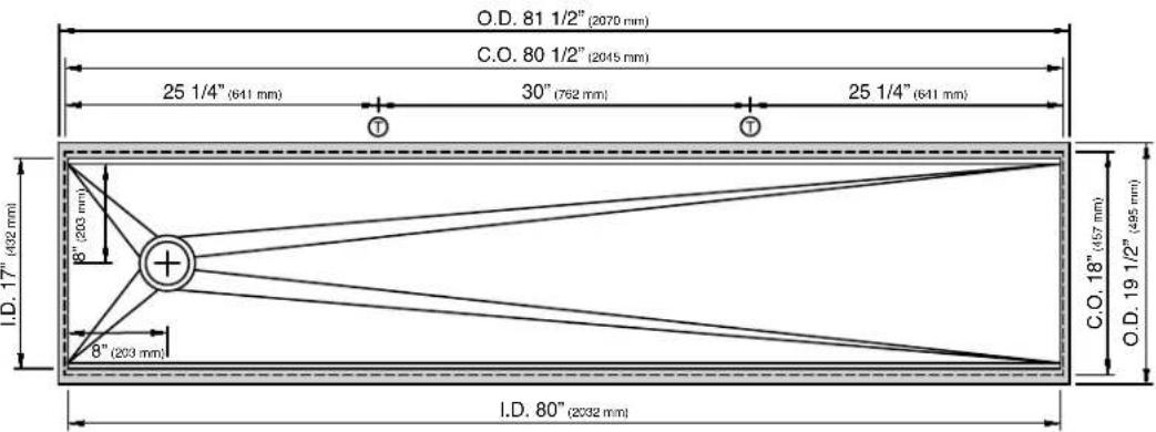O.D. 81 1/2" (2070 mm) C.O. 80 1/2" (2045 mm) 25 1/4" (641 mm) 30" (762 mm) 25 1/4" (641 mm) I.D. 17" (432 mm) 8" (203 mm) 8" (203 mm) I.D. 80" (2032 mm) C.O. 18" (457 mm) O.D. 19 1/2" (495 mm)