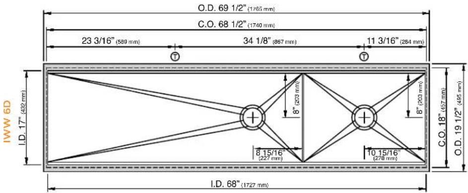 O.D. 69 1/2" (1765 mm) C.O. 68 1/2" (1740 mm) 23 3/16" (589 mm) 34 1/8" (867 mm) 11 3/16" (284 mm) I.D. 17" (432 mm) I.D. 68" (1727 mm) 8" (203 mm) 8" (203 mm) 8 15/16" (227 mm) 10 15/16" (278 mm) C.O. 18" (457 mm) O.D. 19 1/2" (495 mm)