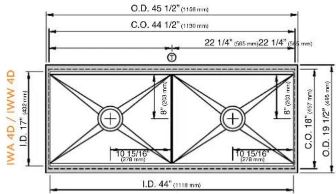 IWA 4D / IWW 4D I.D. 17" (432 mm) O.D. 45 1/2" (1156 mm) C.O. 44 1/2" (1130 mm) 22 1/4" (565 mm) 22 1/4" (545 mm) T 8" (203 mm) 8" (203 mm) 10 15/16" (278 mm) 10 15/16" (278 mm) C.O. 18" (457 mm) O.D. 19 1/2" (495 mm) I.D. 44" (1118 mm)