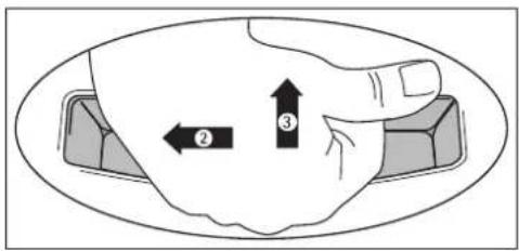Diagram showing hand positioning with numbered arrows indicating movement directions