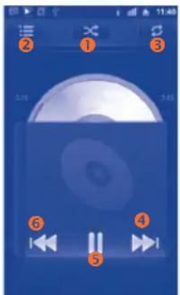 Mobile app interface screenshot showing playback controls and CD/DVD icons with numbered labels