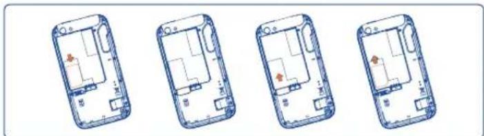 Four smartphone floor plan diagrams with Chinese labels indicating room layouts and spatial layout