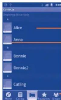 Contacts Starting 10 contacts A Alice Anna B Bonnie Bonnie2 C Catling