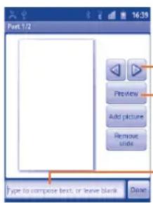 Part 1/2 Preview Add picture Remove slide Type to compose text, or leave blank Close