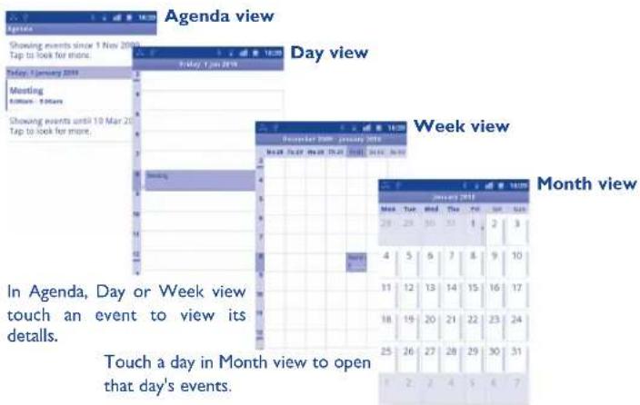Agenda view Showing events since 1 Nov 2018 Tap to look for more. Friday, January 2018 Day view Meeting Meeting - 5 Shares Showing events until 10 Mar 20 Tap to look for more. Week view In Agenda, Day or Week view touch an event to view its details. Touch a day in Month view to open that day's events. Month view