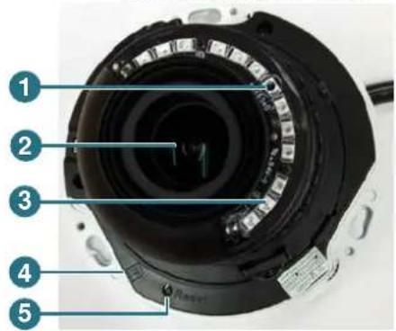 Labeled diagram of a camera module with numbered parts for identification