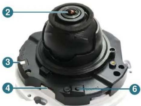 Labeled diagram of a camera lens assembly with numbered parts for identification