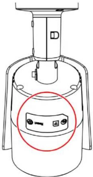 Technical diagram of a device with labeled components and a red circle highlighting a component with icons.