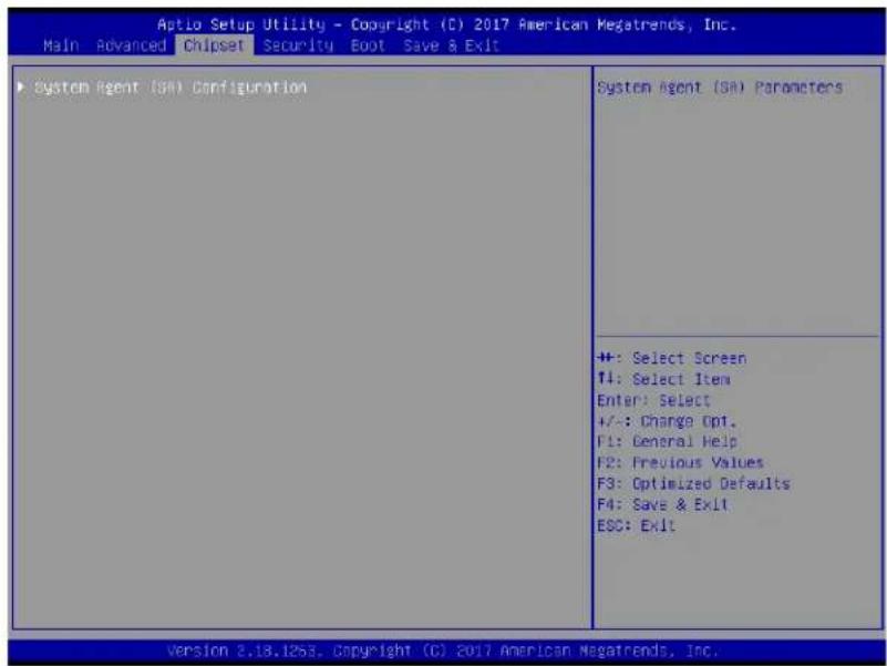 Aptio Setup Utility - Copyright (C) 2017 American Megatrends, Inc. Main Advanced Chipset Security Boot Save & Exit System Agent (SA) Configuration System Agent (SA) Parameters #: Select Screen T1: Select Item Enter: Select +/-: Change Opt. F1: General Help F2: Previous Values F3: Optimized Defaults F4: Save & Exit ESC: Exit version 2.18.125s. Copyright (C) 2017 American Megatrends, Inc.