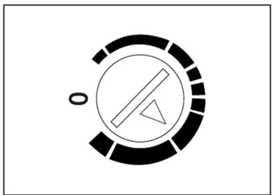 Simple circular diagram with a diagonal line and triangle inside, no text or symbols present.