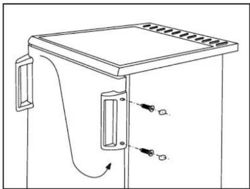 Line drawing of a mechanical device with handle and control panel (no text or symbols)