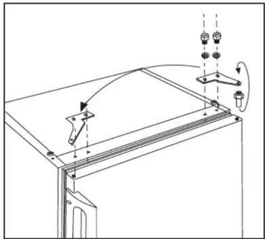 Technical line drawing of a mechanical assembly with mounting brackets and adjustment arrows (no text or symbols)