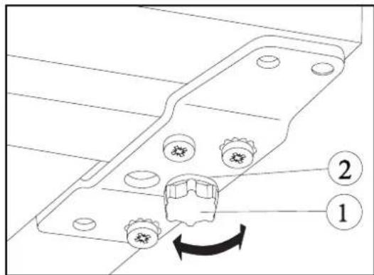 Technical diagram showing a mechanical component with labeled parts and directional arrows indicating rotation or movement.