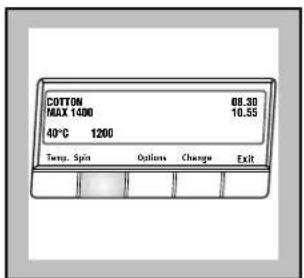 COTTON MAX 1400 40°C 1200 Temp. Spin Options Change Exit