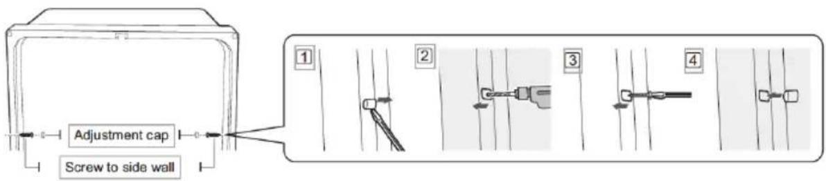 Adjustment cap Screw to side wall ① ② ③ ④
