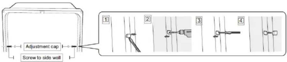 Adjustment cap Screw to side wall ① ② ③ ④