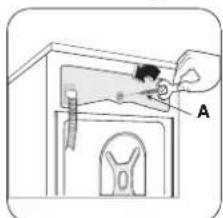 Diagram showing a hand holding a tool labeled 'A' interacting with a device panel, likely illustrating a process or control mechanism.