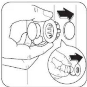 Diagram showing hand positioning of a mechanical gear with directional arrows indicating rotation or movement.