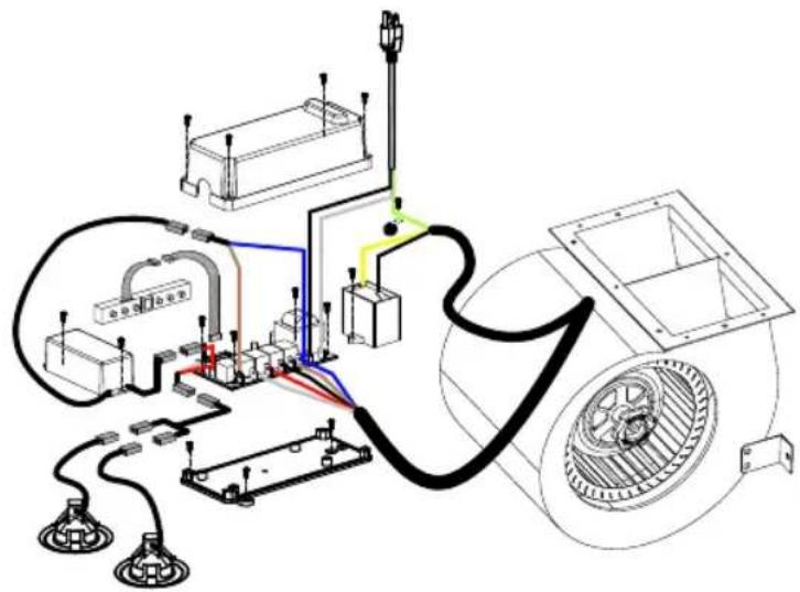 Technical diagram of an electrical circuit with labeled components and wiring connections