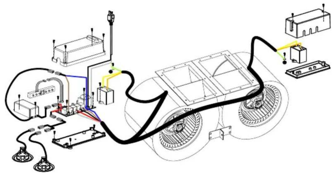 Technical diagram of an automotive electrical system with labeled components and wiring connections